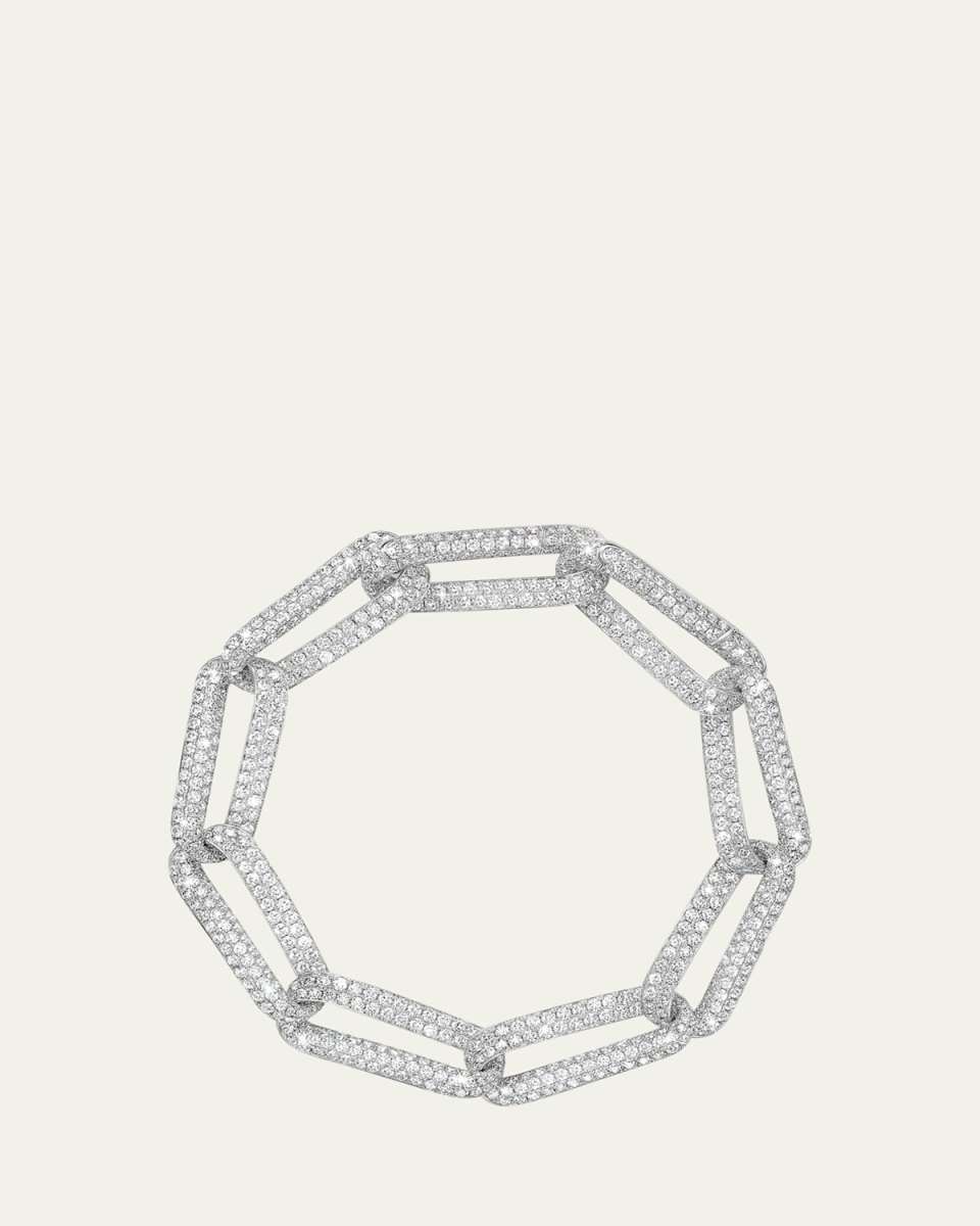 18K White Gold Inside Out Full Pave Link Bracelet, 7.5"L